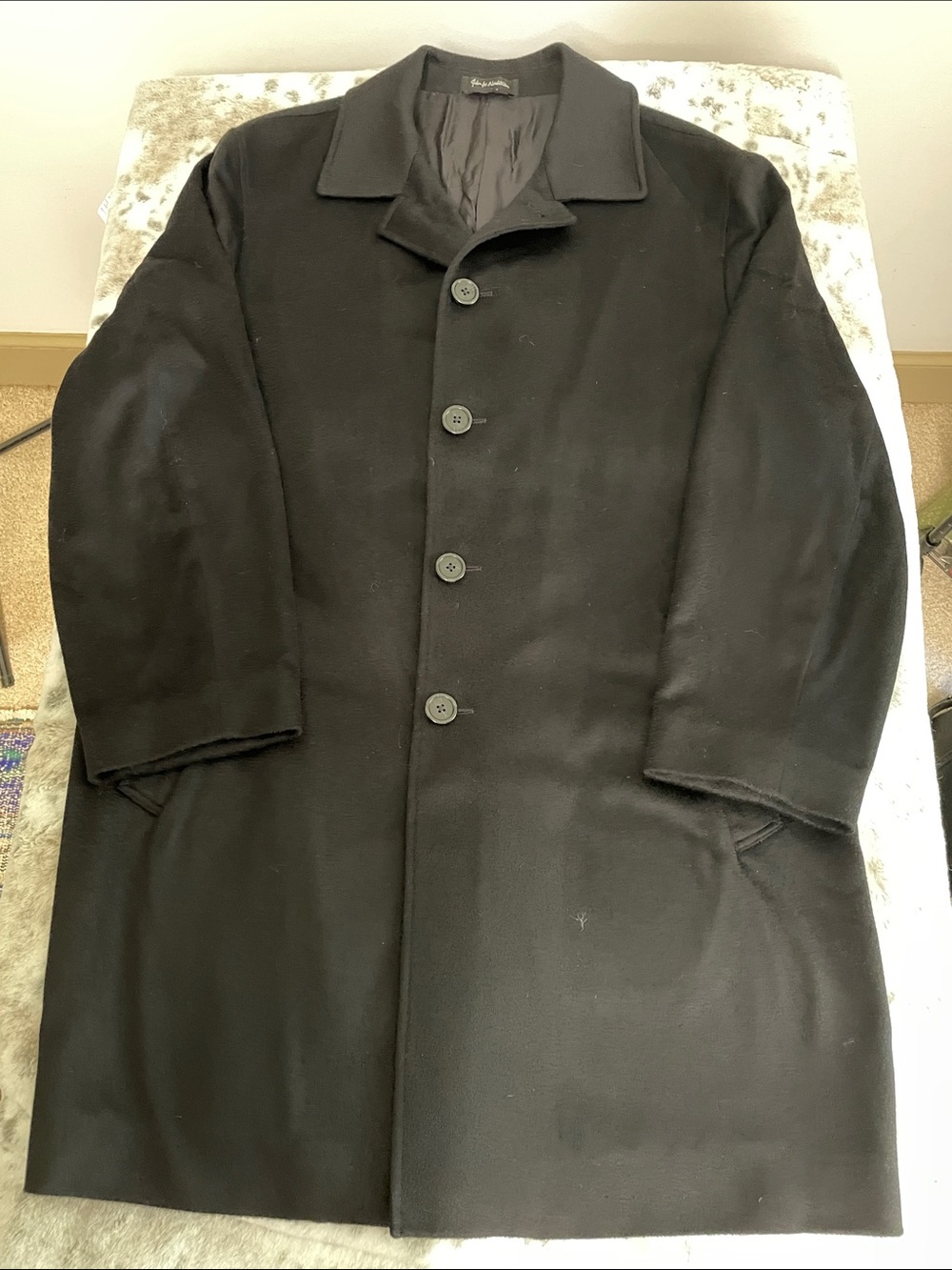 Men's Black Single-Breasted Cashmere Overcoat 42R